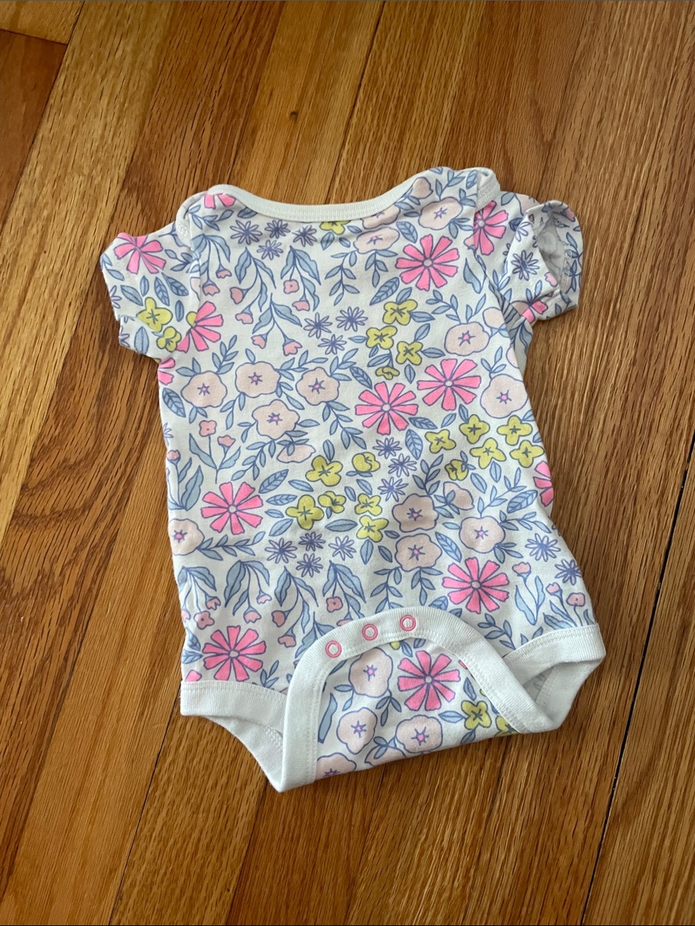 Cat & Jack White Floral One-Piece Bodysuit with Pink and Yellow Flowers